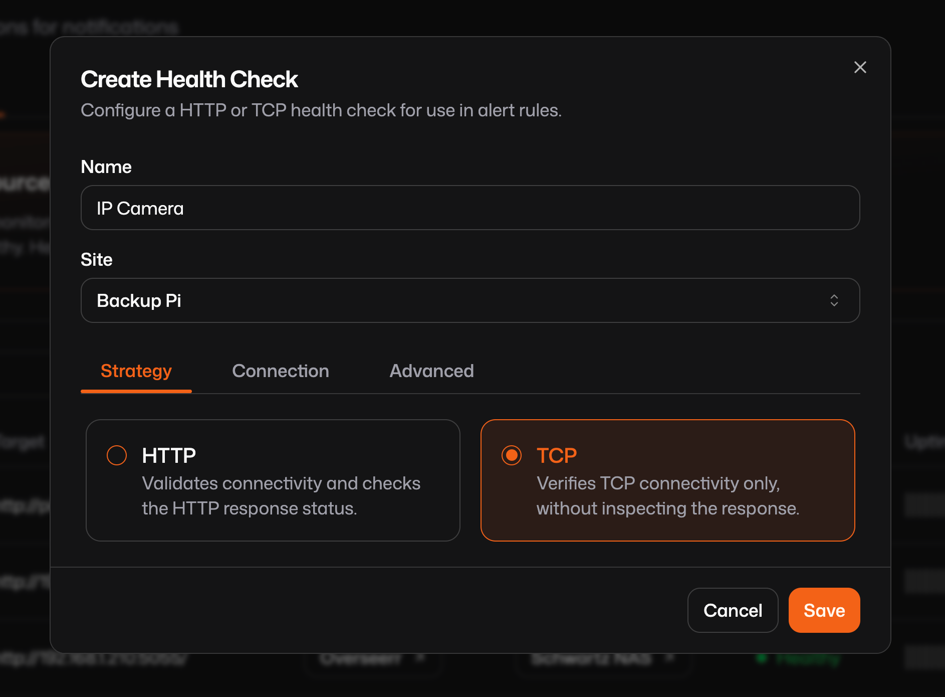 Create health check form in the Pangolin dashboard